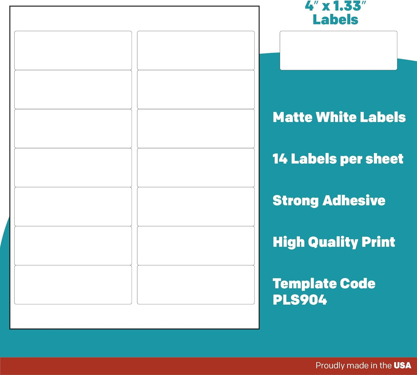 Premium Label Supply White Sticker Mailing Labels – 4" x 1.33" – Laser/Inkjet Compatible – (14 per Sheet), 100 Sheets – 1400 Total Adhesive Labels