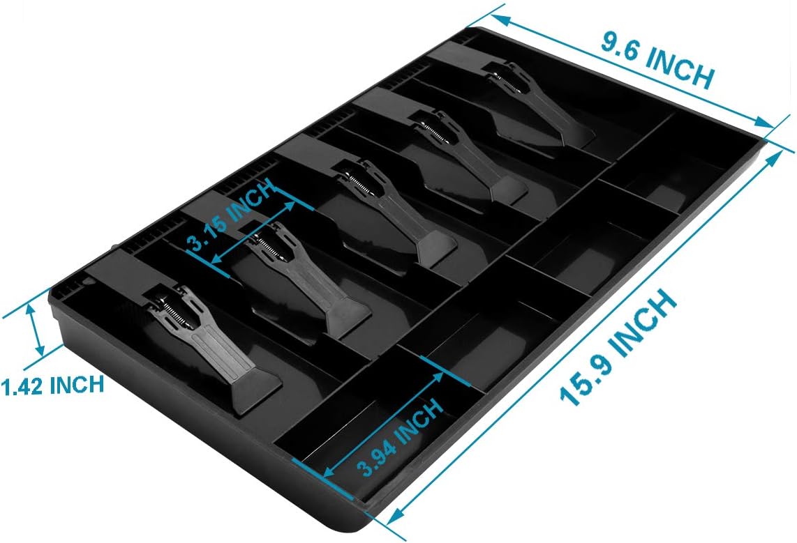 Cash Register Drawer Insert Tray with 5 Bill/4 Coin Compartments for Money Storage, Black