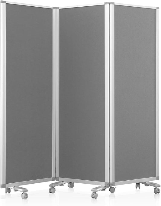 Flodable Wall Partition Sliding Office Dividers Workstation Privacy Panels Freestanding Rolling Screen,Grey Fabric,71" H x 24" W,Locking Wheel