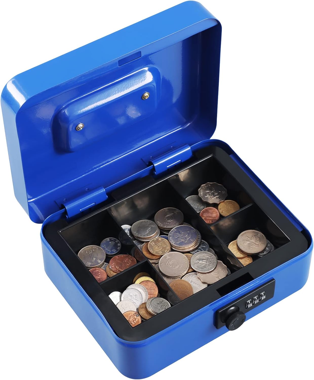 xydled Steel Cash Box Safe with Combination Lock,Money Safe Box with Removable Coin Tray,Medium,7.87"x 6.30"x 3.54",Blue