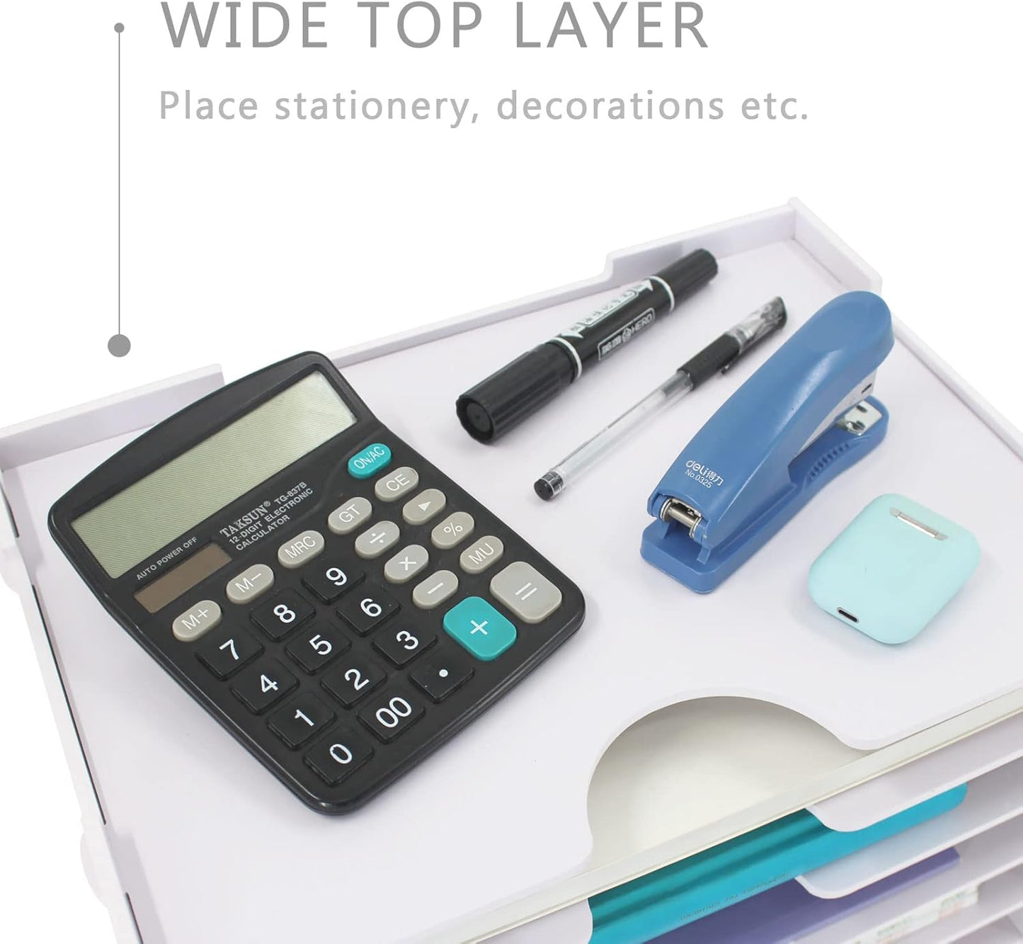 SONGWAY File Organizer for Desk - 7 Tier Wide Document Holder, Letter Mail Tray Storage Rack, A4 Paper Storage Holder, Desktop Organizer for Home Office School, White