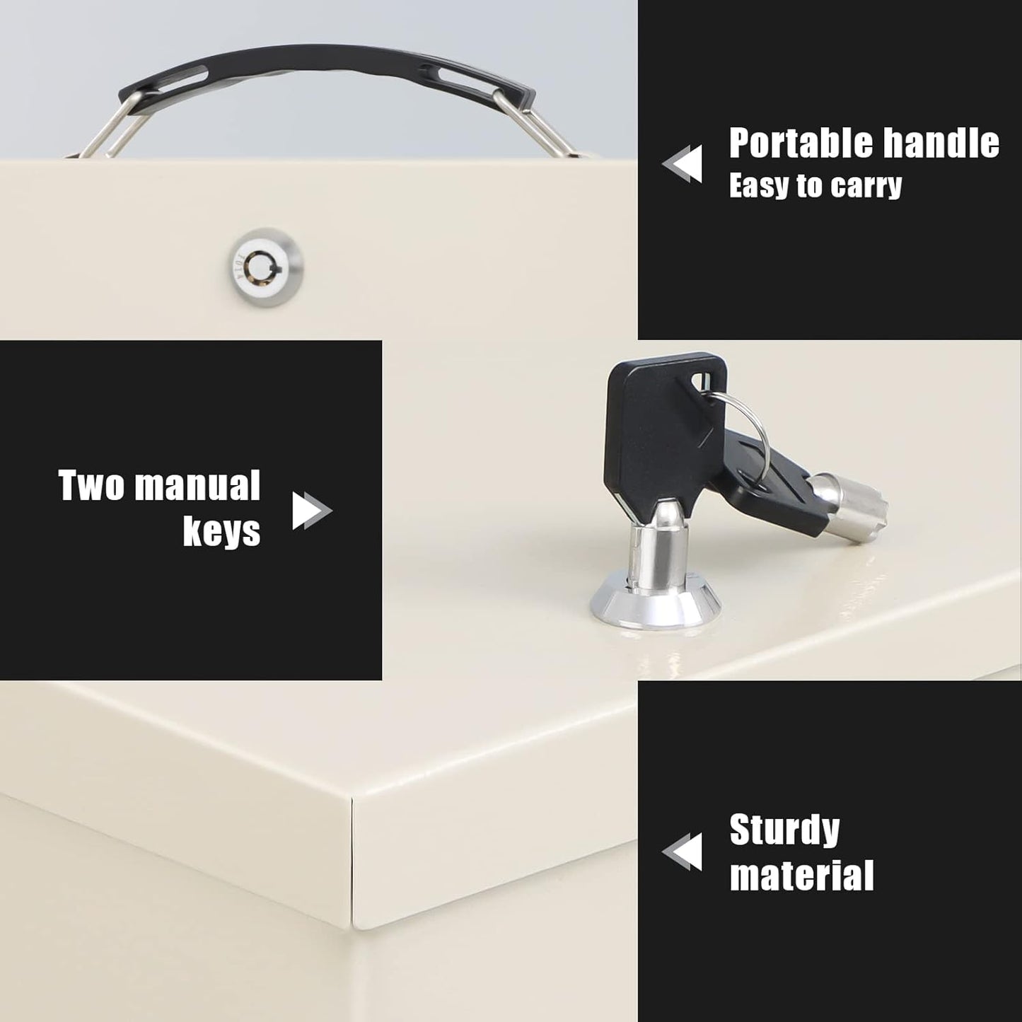 xydled Fire Resistant Safe Fire Safe Box with Key Lock for Home Office Security Storage for Valuables Documents,12.8 x 8.5 x 4.5 Inch,White,Beige