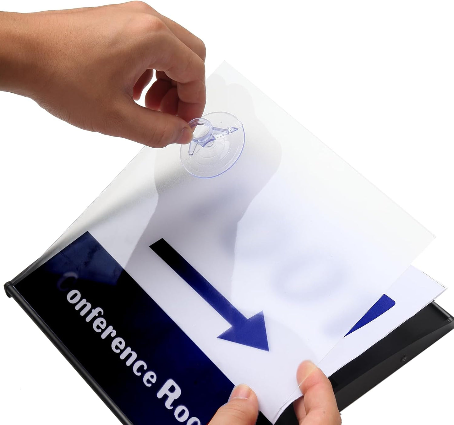 Curved Name Plate Holder 8" x 8" Wall Mount Office Business Door Sign Holder Aluminum Sturdy Office Sign Frame with Adhesive Tape Film for Business Cubicle Custom Display - Silver