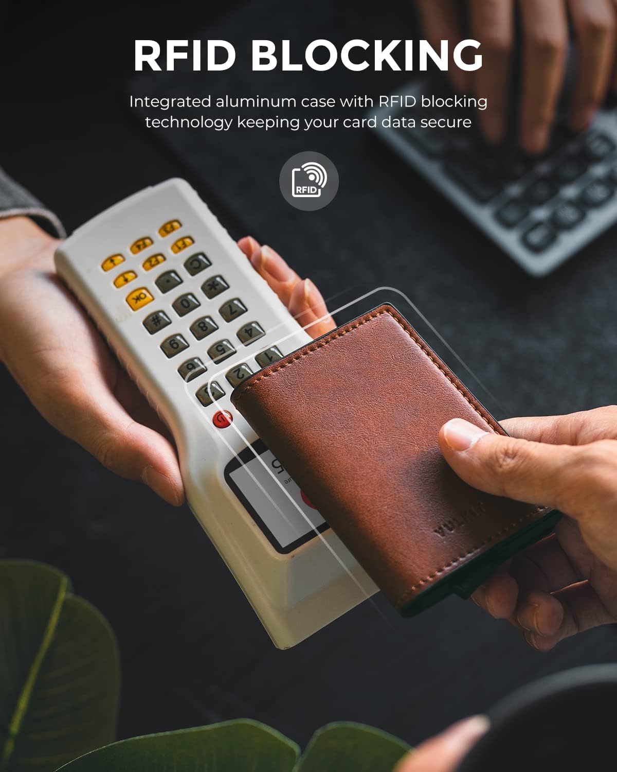 VULKIT Credit Card Holder RFID Blocking Leather Automatic Pop Up Wallet Aluminum Slim Pocket Business Card Case