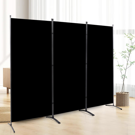 3 Panel Folding Privacy Screens, 6 FT Tall Wall Divider with Metal Frame, Freestanding Room Divider for Office Bedroom Study (3 Panel, Black)