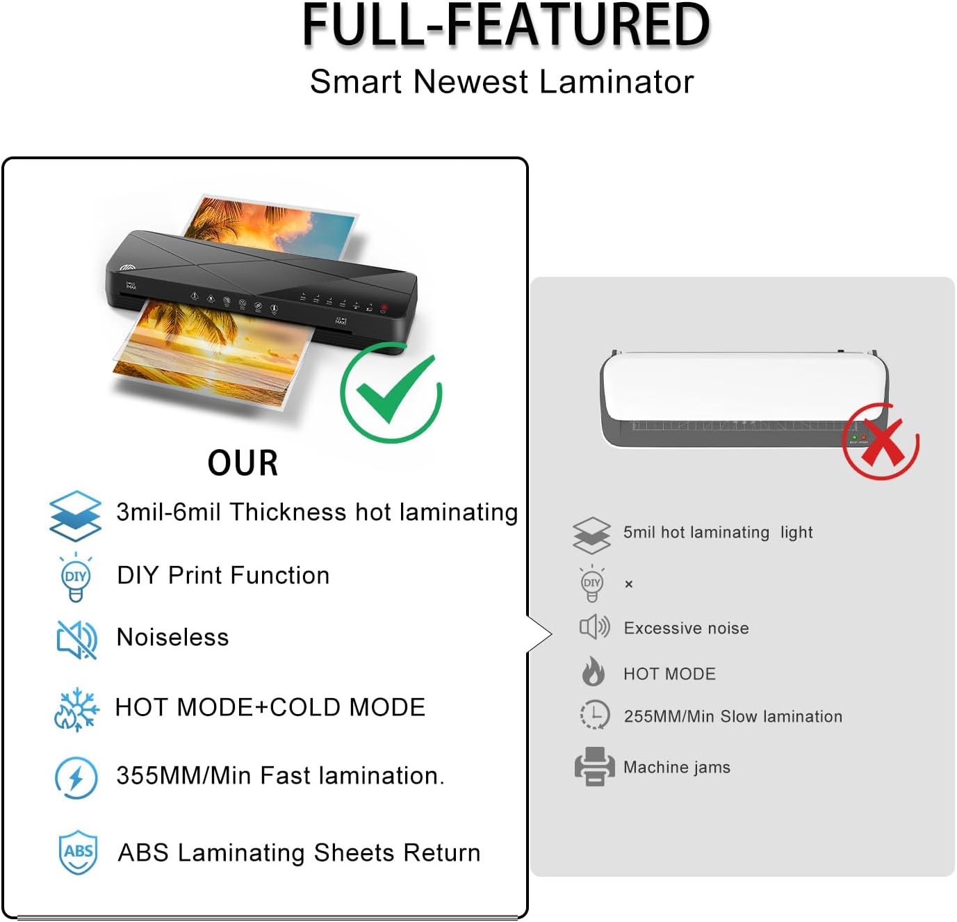 Crenova Laminator Machine 13 inch, Laminating Machine 60s Quick Warm Up Auto Off, Cold Hot Lamination Machine with ABS Jam Free, Laminator for Home Office School, Black