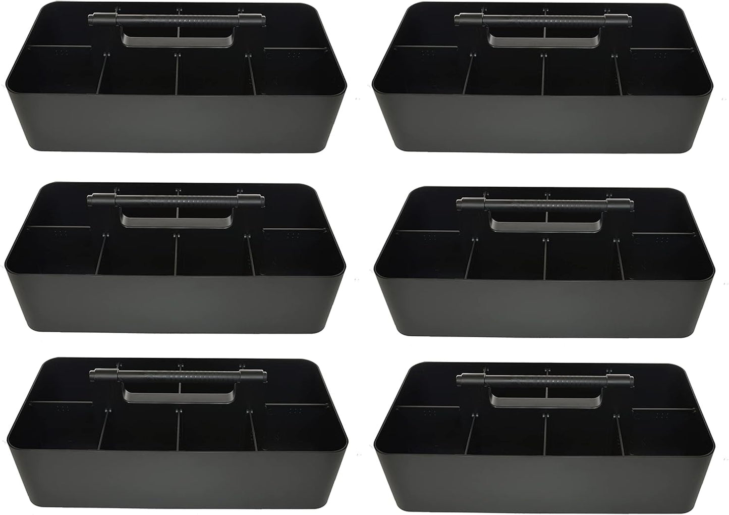 -Large Portable Caddy, DIY Dividers, 8 Compartments, School Office Supplies Home Business Organizer,Portable Basket with Handle Storage Organizer Modern Made in USA (6 PACK, Black)