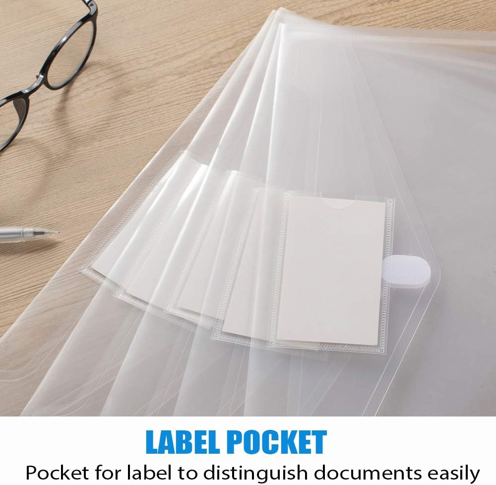 Sooez 24 Pack Plastic Envelopes Poly Envelopes, Clear Document Folders US Letter A4 Size File Envelopes with Label Pocket for School Home Work Office Organization, Clear