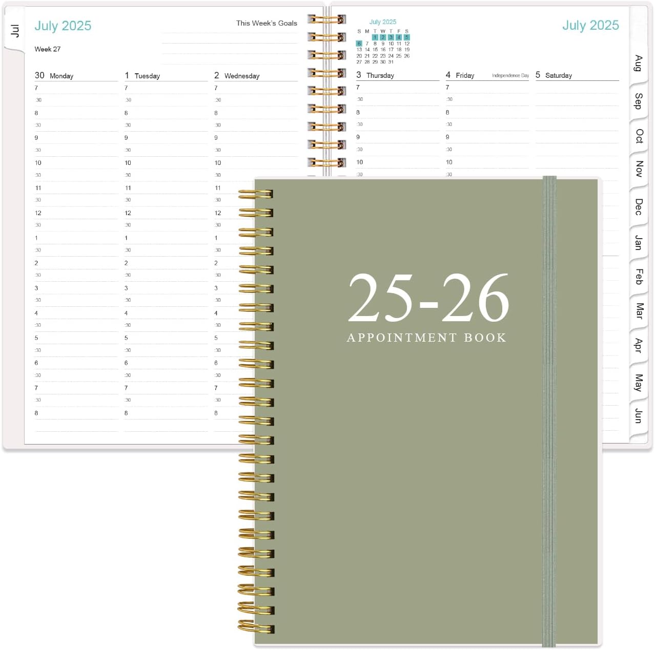 2025-2026 Appointment Book & Planner - Hourly Planner from July 2025 - June 2026, Weekly Appointment Book 2025-2026 with 30-Minute Interval, 6.4" x 8.5", Teal