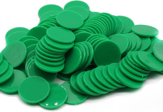 Set of 100 Opaque Plastic Learning Counters Mini Poker Chips Game Tokens with Storage Box (Green, 1.26 Inch)