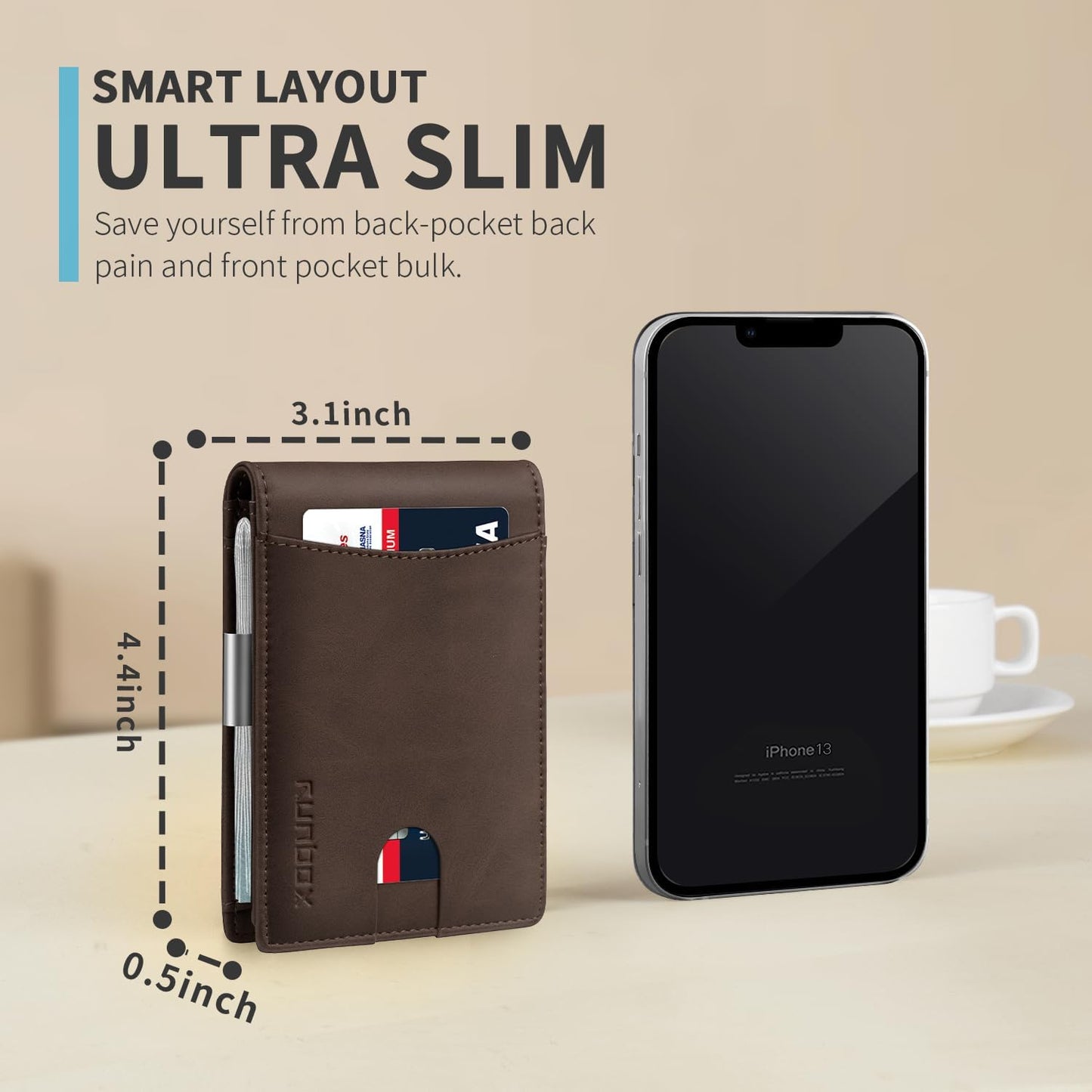 RUNBOX Money Clip Slim Wallets for Men RFID Blocking 11 Card Holder Minimalist Small Leather Bifold Men's Front Pocket Wallet Gift Box