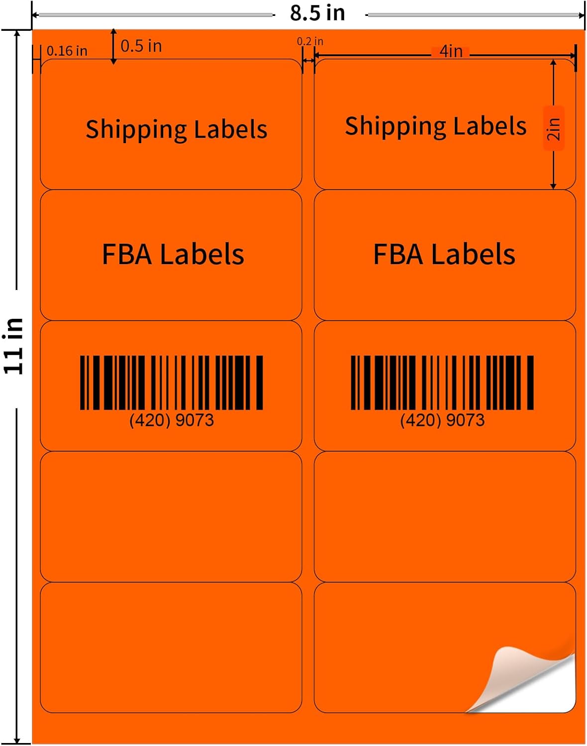 Shipping Labels Stickers, 2"×4" Printable Mailing Label for Laser/Inkjet Printing- Matte, Permanent Adhesive Labels Stickers (Fluorescent Orange)