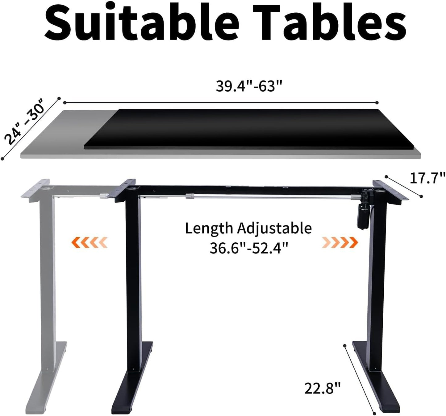 Electric Standing Desk Frame, Height Adjustable Table Legs with 3 Memory Controller,Up to 47.2",Ergonomic Stand Up Desk Base Workstation for Home Office, Black Frame Only