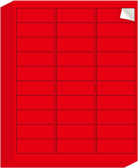 8-1/2 x 11 Neon Color High Light Labels for Laser & Inkjet Printer, Strong Adhesive (Red, 1" x 2-5/8" - 30 Per Page | 600 Labels)