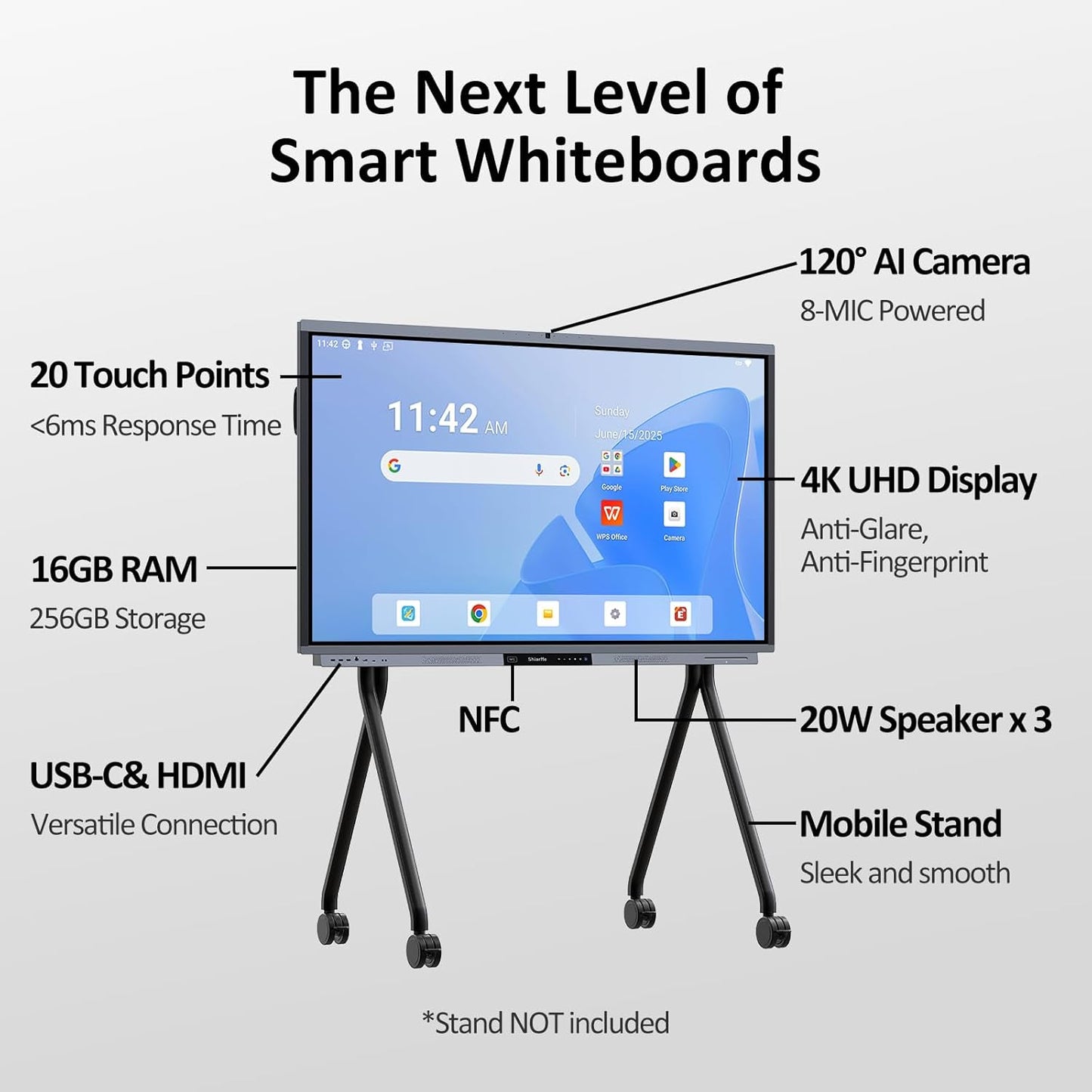 Shiarffe R9 4K 86" Smart Board, Flagship CPU 16 GB RAM + 256 GB ROM, Compatible with Google Play Store, OTA Software Updates, Smartboard for Classroom Office Hybrid Work