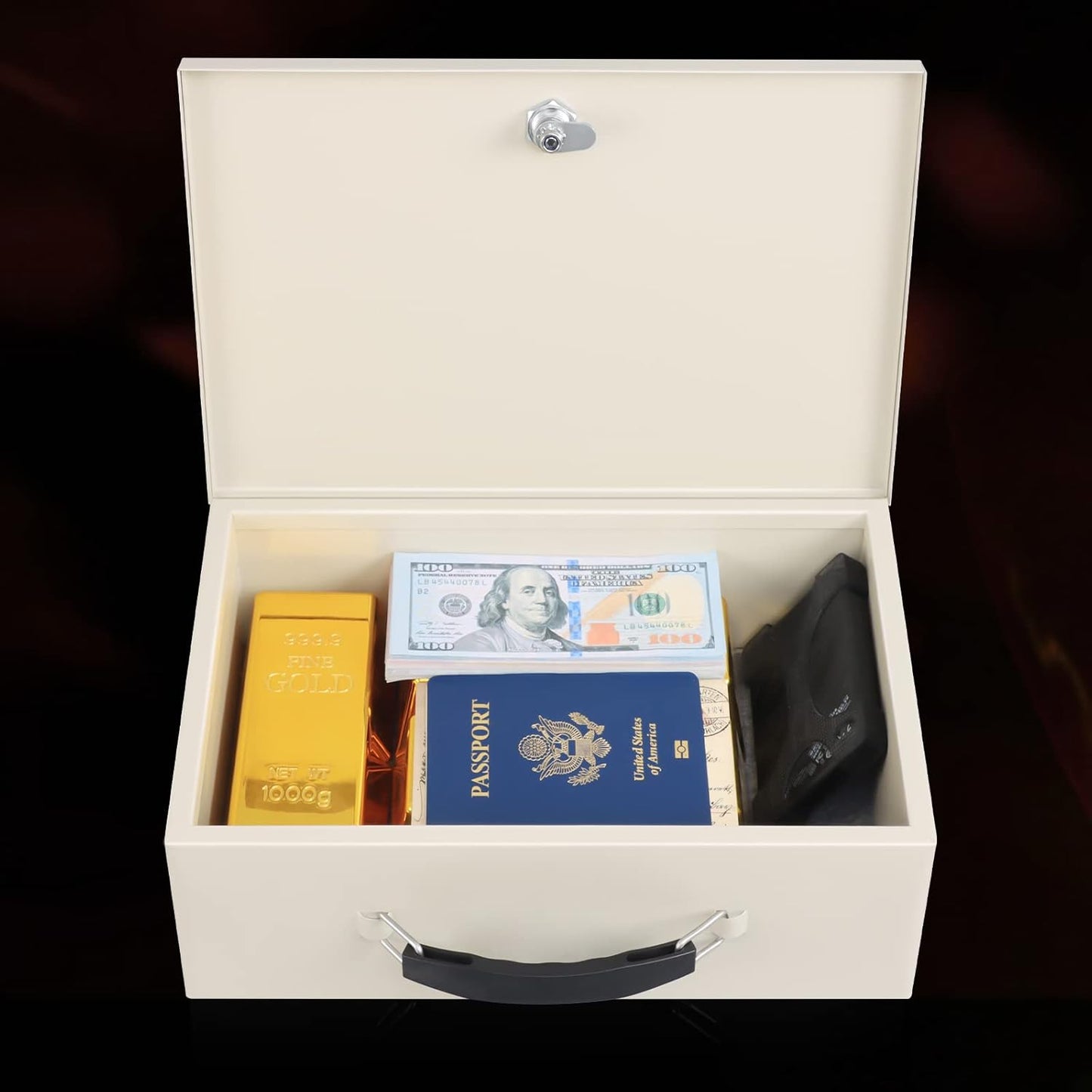 xydled Fire Resistant Safe Fire Safe Box with Key Lock for Home Office Security Storage for Valuables Documents,12.8 x 8.5 x 4.5 Inch,White,Beige