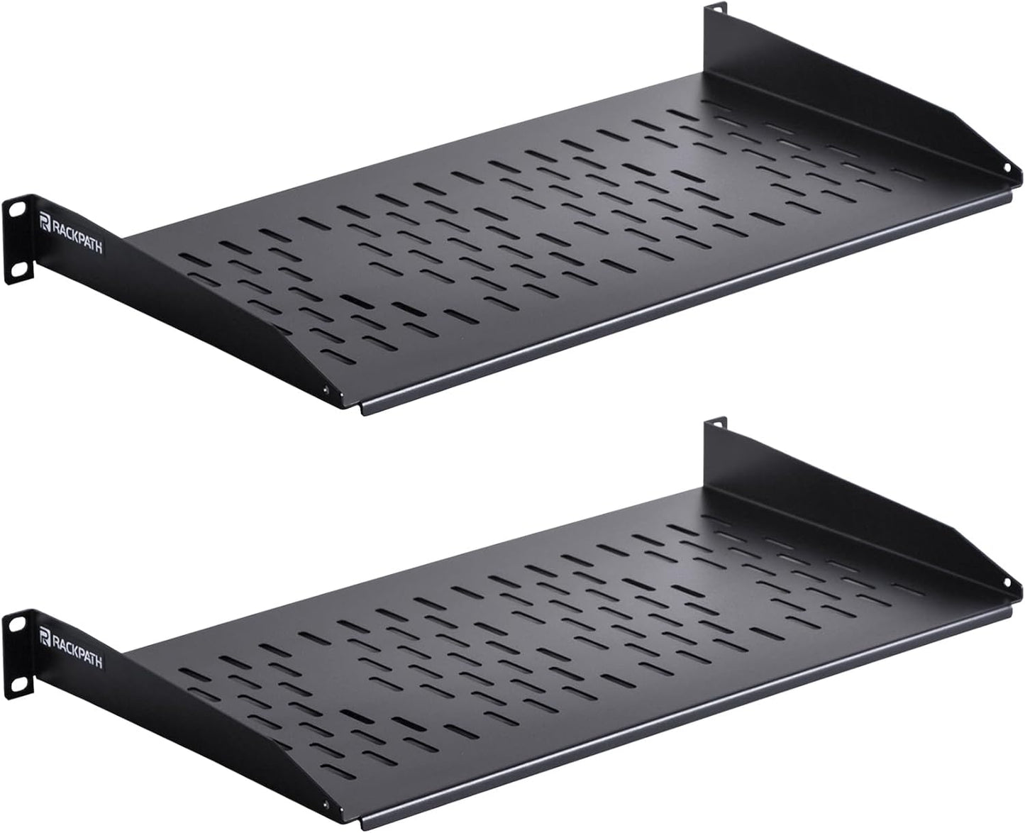 RackPath 1U Cantilever Universal Rack Shelf - 10in Deep – Rackmount Shelf for 19’’ AV/Network Equipment Racks – 55lbs Capacity - 2Pack