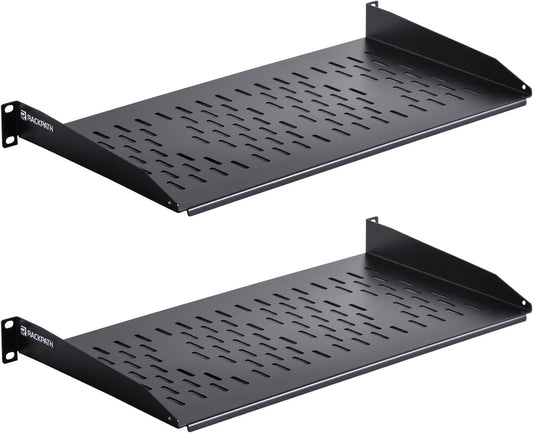 RackPath 1U Cantilever Universal Rack Shelf - 10in Deep – Rackmount Shelf for 19’’ AV/Network Equipment Racks – 55lbs Capacity - 2Pack