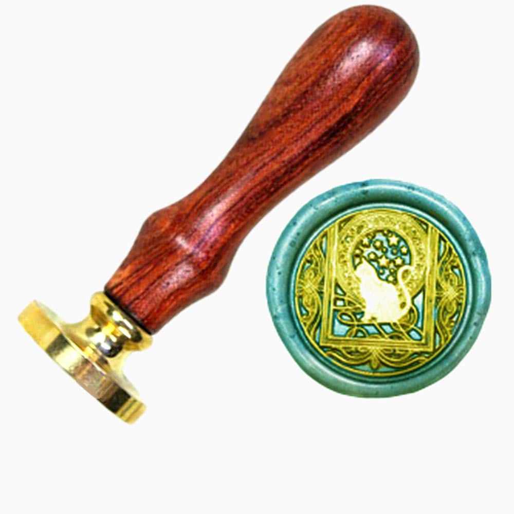 Brass Cat Wax Seal Stamp Kit, 1.2in Diameter, 3.54in Length, Suitable for Custom, Security, Banking, Insurance, Legal, Anti-Counterfeiting Packaging, High-End Arts, Crafts