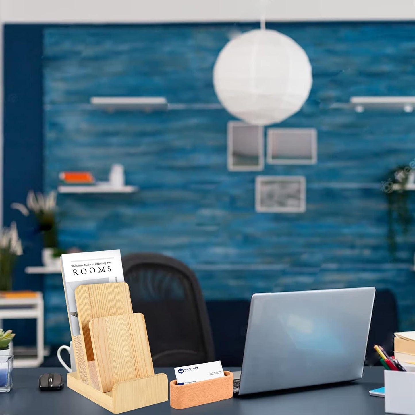 3-Tier Wood Brochure Holder With Business Card Holder Rack Flyer Holder Postcard Display Literature Holder Pamphlet Display Stand For Magazine Flyer Holder Booklets Menu Journals