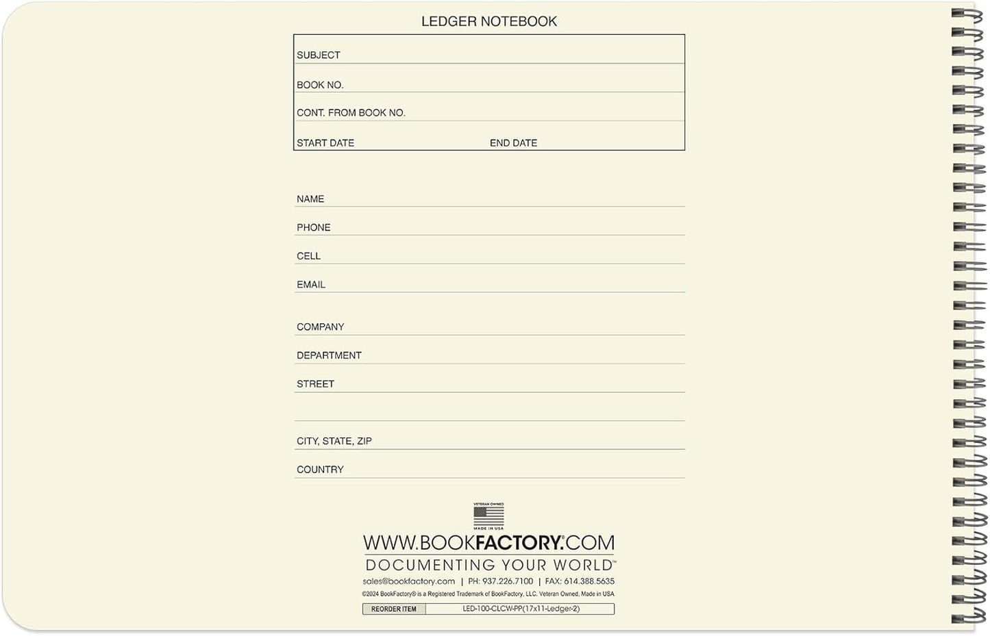 BookFactory Accounting Ledger Notebook/Large 2 Column Accounting Ledger Columnar (Two Columns) Log Book - 17'' x 11'', 100 Pages, Wire-O Landscape Format (LED-100-CLCW-PP(17x11-Ledger-2)-AX)