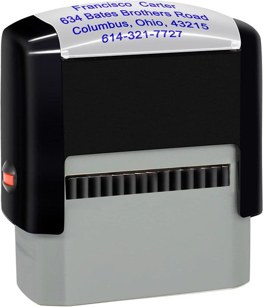 Personalized Stamp (47 x 18mm -4 Lines)- Custom Self Inking Rubber Stamps- Return Custom Address Stamp (Blue)