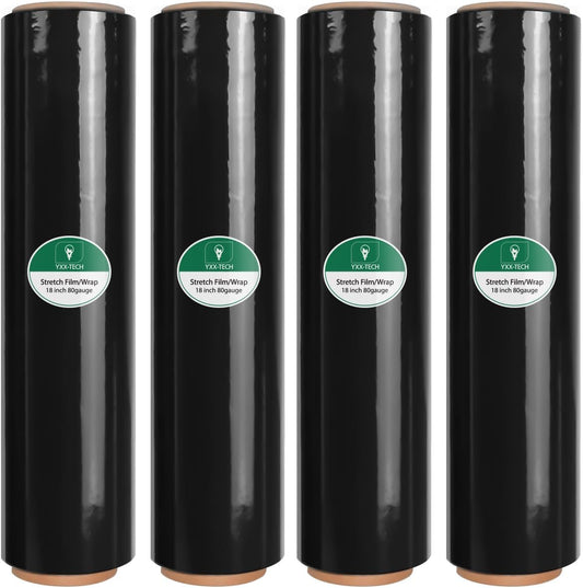 Black Stretch Film/Wrapping Paper Thickness, 18 Inch 1500 Feet Plastic wrap roll,Industrial Strength, Heavy Duty Shrink Wrap idea for Moving, Shipping, and Pallet Packing