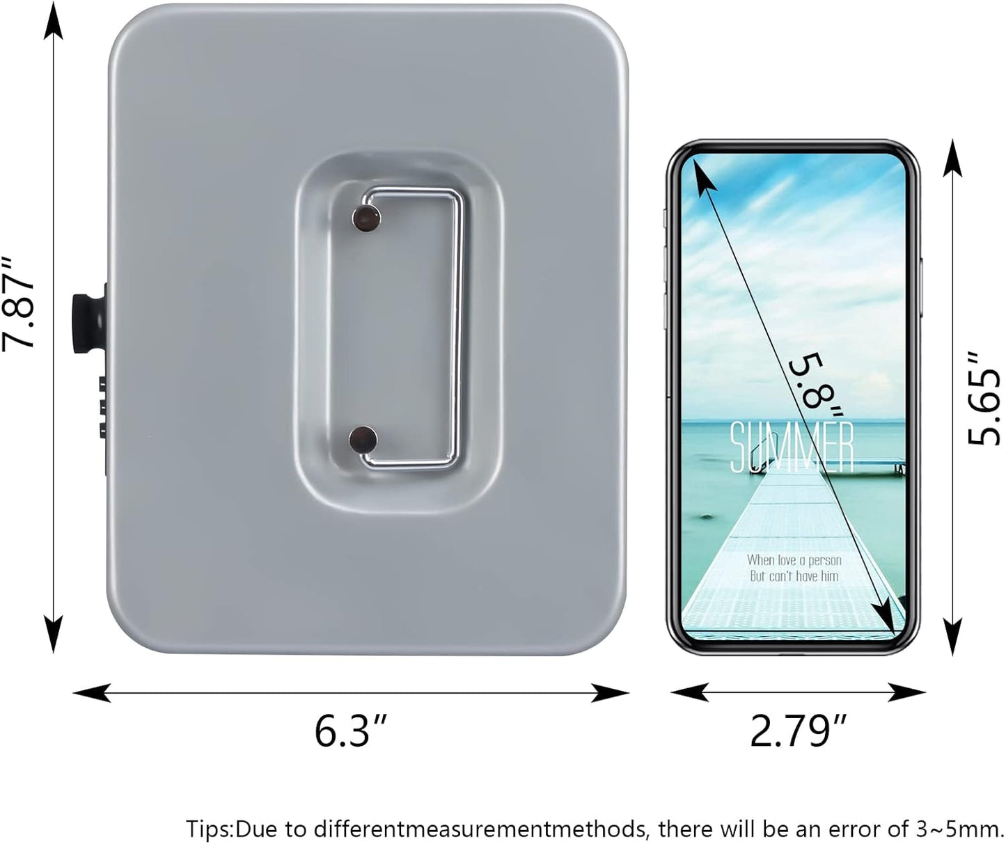 KYODOLED Cash Box with Combination Lock,Safe Metal Box for Money,Storage Lock Box with Money Tray,7.87"x 6.30"x 3.54" Lightgrey Medium