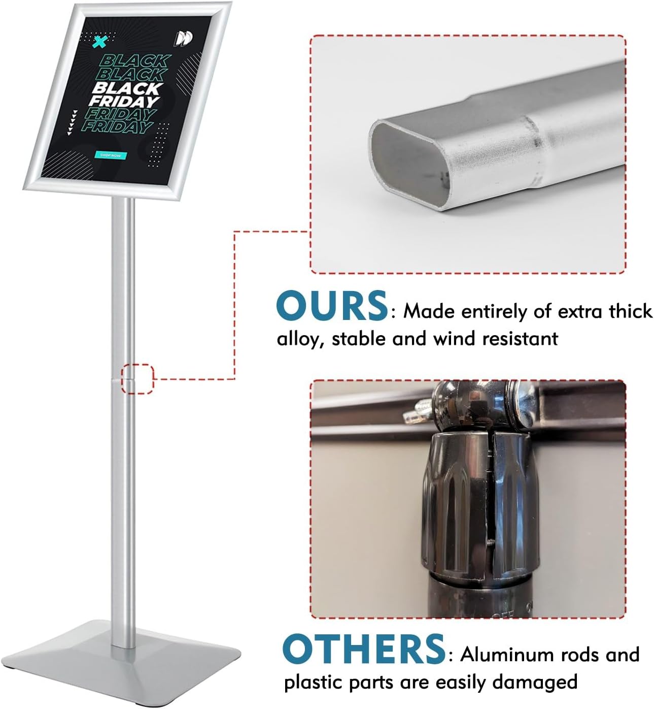 Sign Stand for Display, 11lbs Integrated Rod Heavy Duty Pedestal Floor Signage Stand Holder, for Outdoor or Indoor Advertising (11 x 17, Silver, 3Pack)