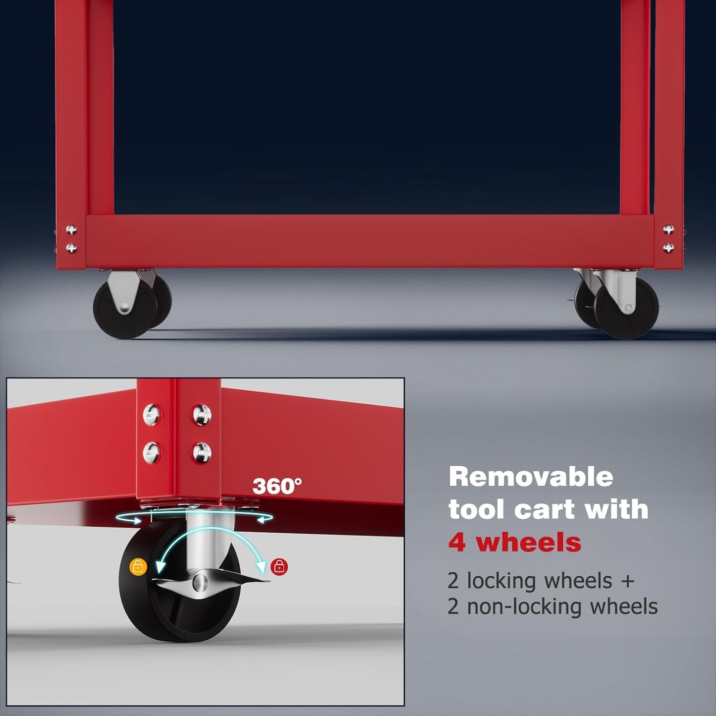 ALANNG 330 LBS Rolling Tool Cart, Heavy Duty Mechanic Cart, Metal Service Cart for Garage Workshop (Red, 1 Pack)