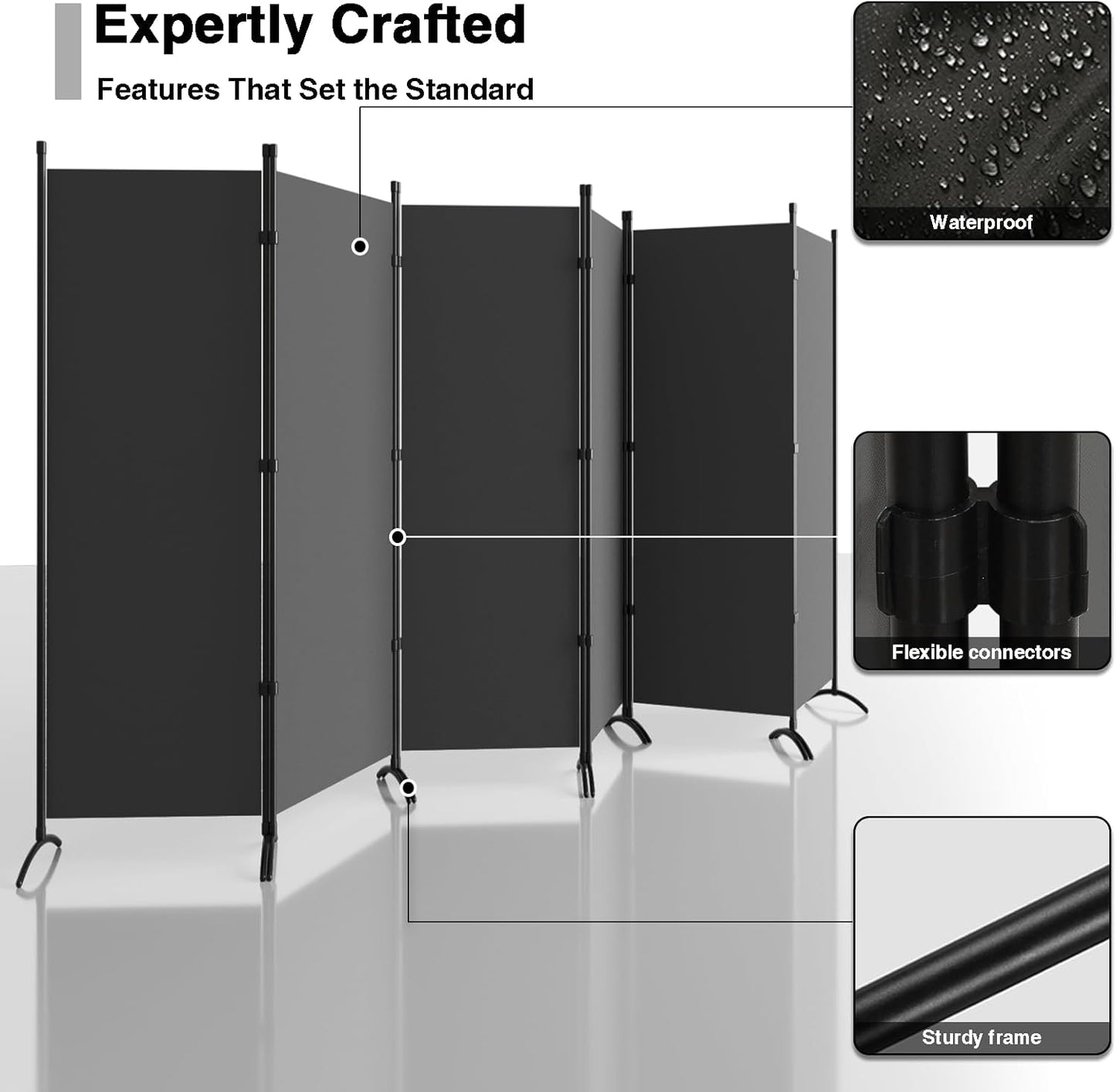 6 Panel Room Divider, 6FT Portable Room Dividers Folding Privacy Screens, 198" W Freestanding Fabric Divider for Room Separation, Partition Room Divider Panel for Dorm Home Studio Office, Grey