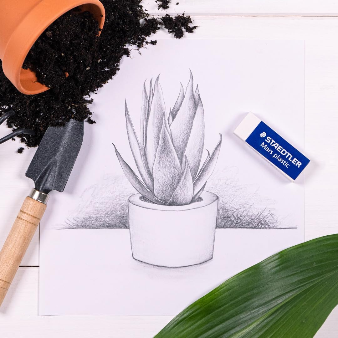 STAEDTLER Mars Lumograph Graphite Artist Pencil Pack, 12 Degrees (8B, 7B, 6B, 5B, 4B, 3B, 2B, B, HB, F, H, 2H), Mars Plastic Eraser, 61 100 P
