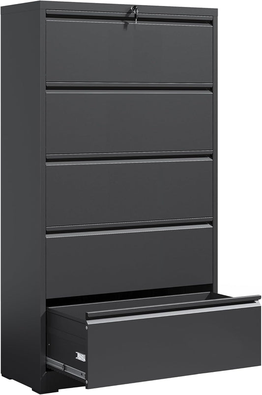 Locking File Cabinet with 5 Drawer Heavy Duty Large Metal Filing Cabinet Home Office Lateral File Cabinets Wide Steel Cabinets for Legal/Letter Size Files,Assembly Required