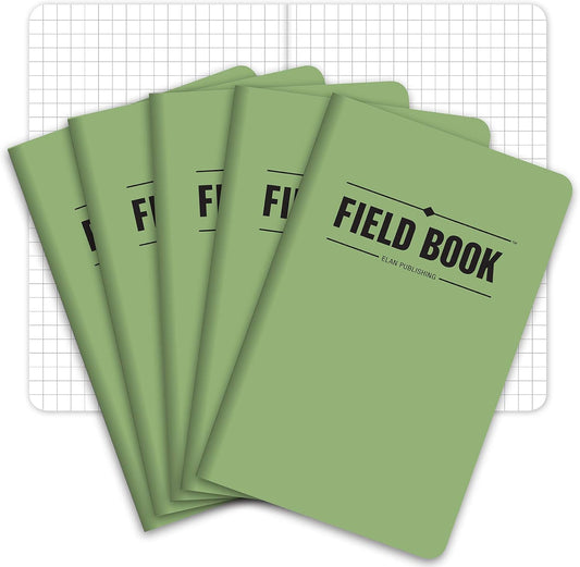 Elan Publishing Company Field Notebook/Pocket Journal - 3.5"x5.5" - Green - Graph Memo Book - Pack of 5