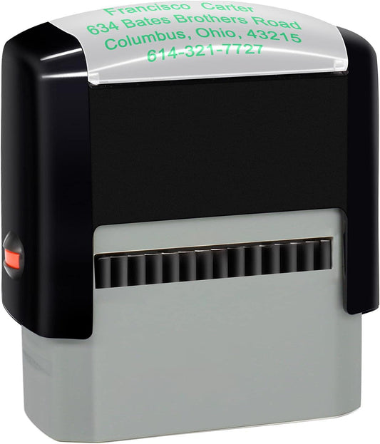 Personalized Stamp (47 x 18mm -4 Lines)- Custom Self Inking Rubber Stamps- Return Custom Address Stamp (Green)