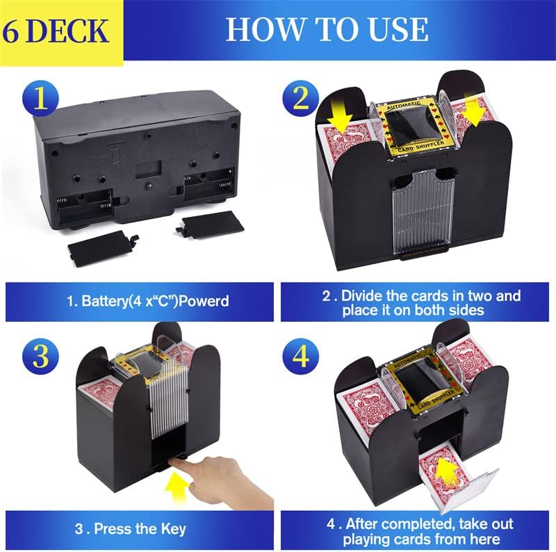 Automatic Card Shufflers 2/6 Deck (Playing Cards Included) - Battery-Operated Electric Shuffler Heavy Duty - Great for Casino, Home & Tournament Use for UNO, Blackjack, Texas Hold'em, Phase 10
