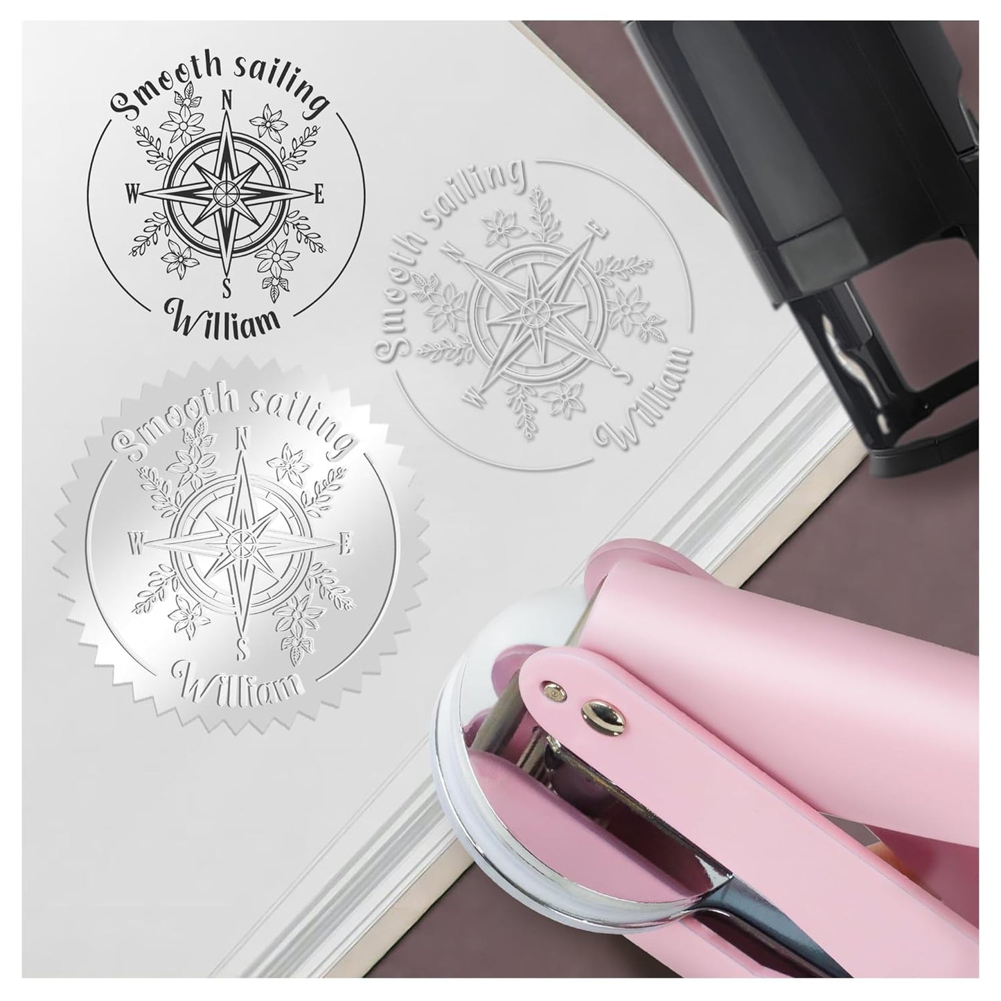 Book Embosser Custom Embosser Stamp with Your Name or Design Personalized Library Embosser Stamp Customized Books Business Cards Paper Documents Notebooks etc. (24)