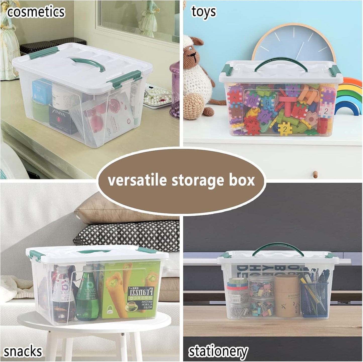 Pekky 14 Quart Plastic Lidded Storage Bins Set of 8, Clear Latching Storage Box with Handle