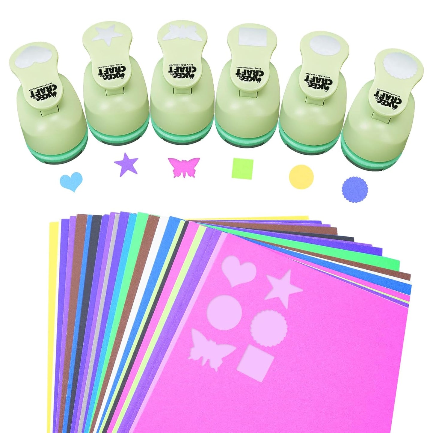 UCEC Hole Punch 1 Inch Craft Hole Punch Shapes, 36 Pieces Hole Puncher for Crafts Set with Craft Paper Cardstock, Mix Shape Designs Hole Puncher for Kids for Crafting Scrapbooking