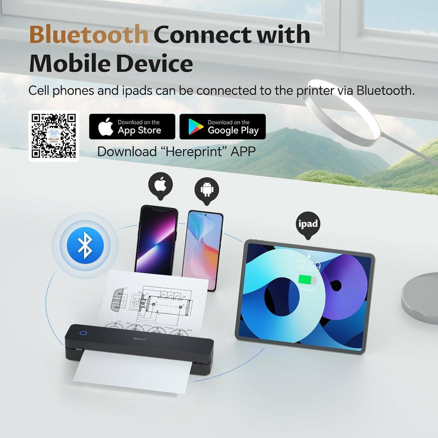 iDPRT Portable-Printer Wireless for Travel, Bluetooth Thermal Printer Support 8.5" x 11" US Letter&A4&A5 Size,300DPI Inkless Printers for Home Use,Compatible with Android and iOS Phone&Laptop,Black