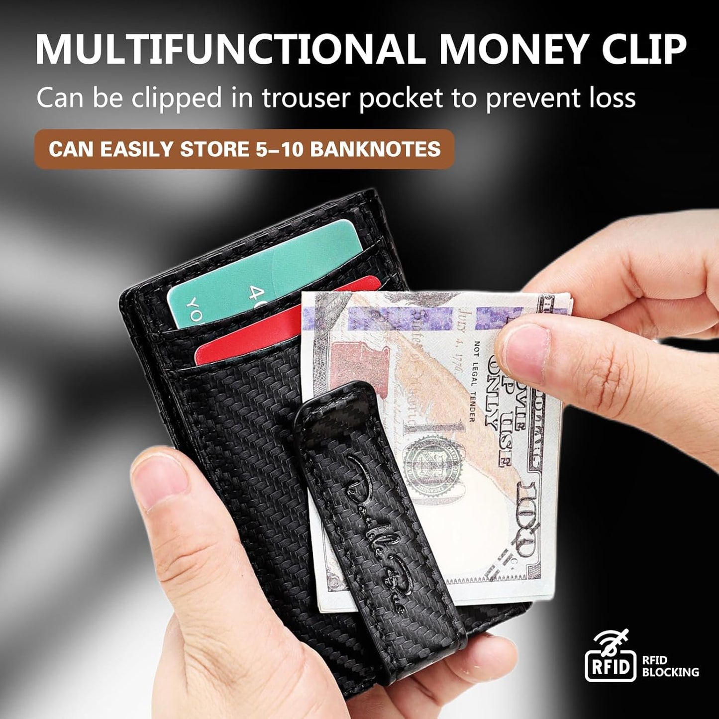 Slim Wallet for Men Credit Card Holder Wallet RFID Blocking Bifold Mens Slim Wallet,Thin Minimalist Front Pocket Mens Leather Wallets,Smart Security Carbon Fiber Mini Small Compact Wallet & Money Clip