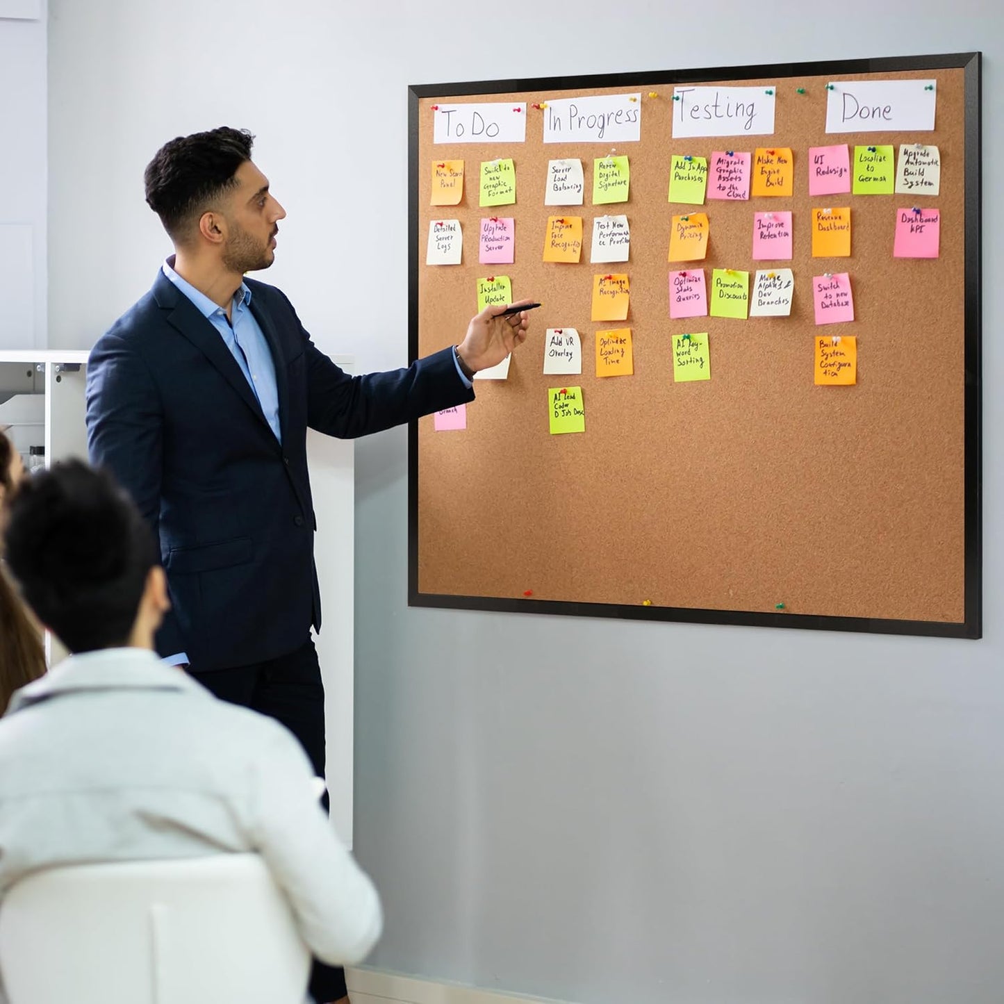 Board2by Extra Large Cork Bulletin Board 48" X 48", Black Wood Framed 4'x4' Corkboard for Wall, Wall Mounted Notice Pin Board with 18 Push Pins for School, Home & Office