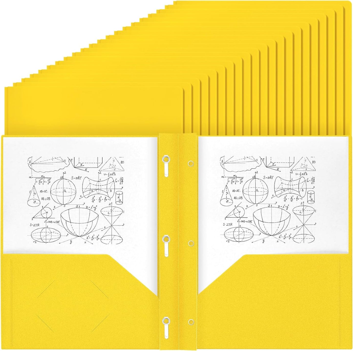 Lincia 100 Pcs Plastic Folders with 2 Pockets and Prongs for Office, School, Students, Teachers, Office Workers (Yellow)