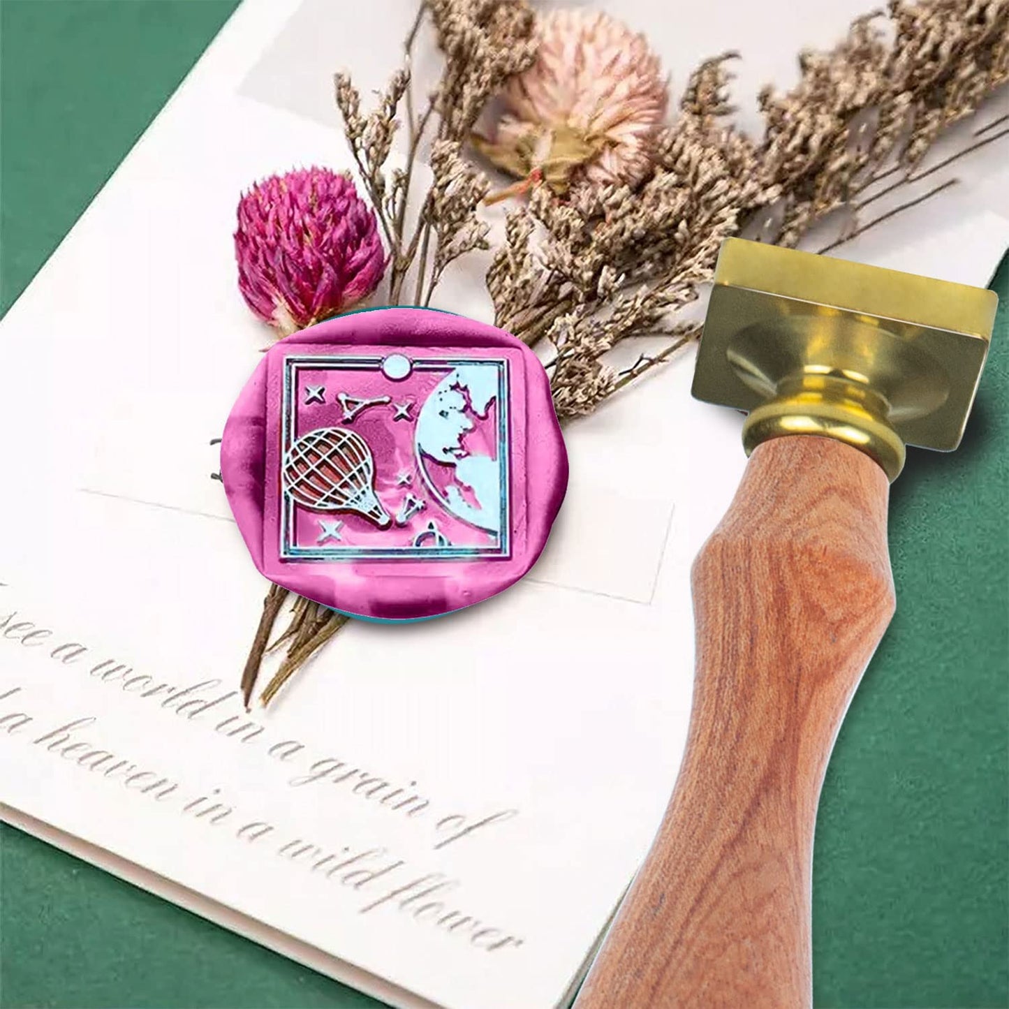 Wax Seal Stamp, ANBOSE Animal Sealing Wax Stamp with Removable Brass Head Wooden Handle, Moon Balloon Wax Sealing Stamp for Envelope Sealing Wax
