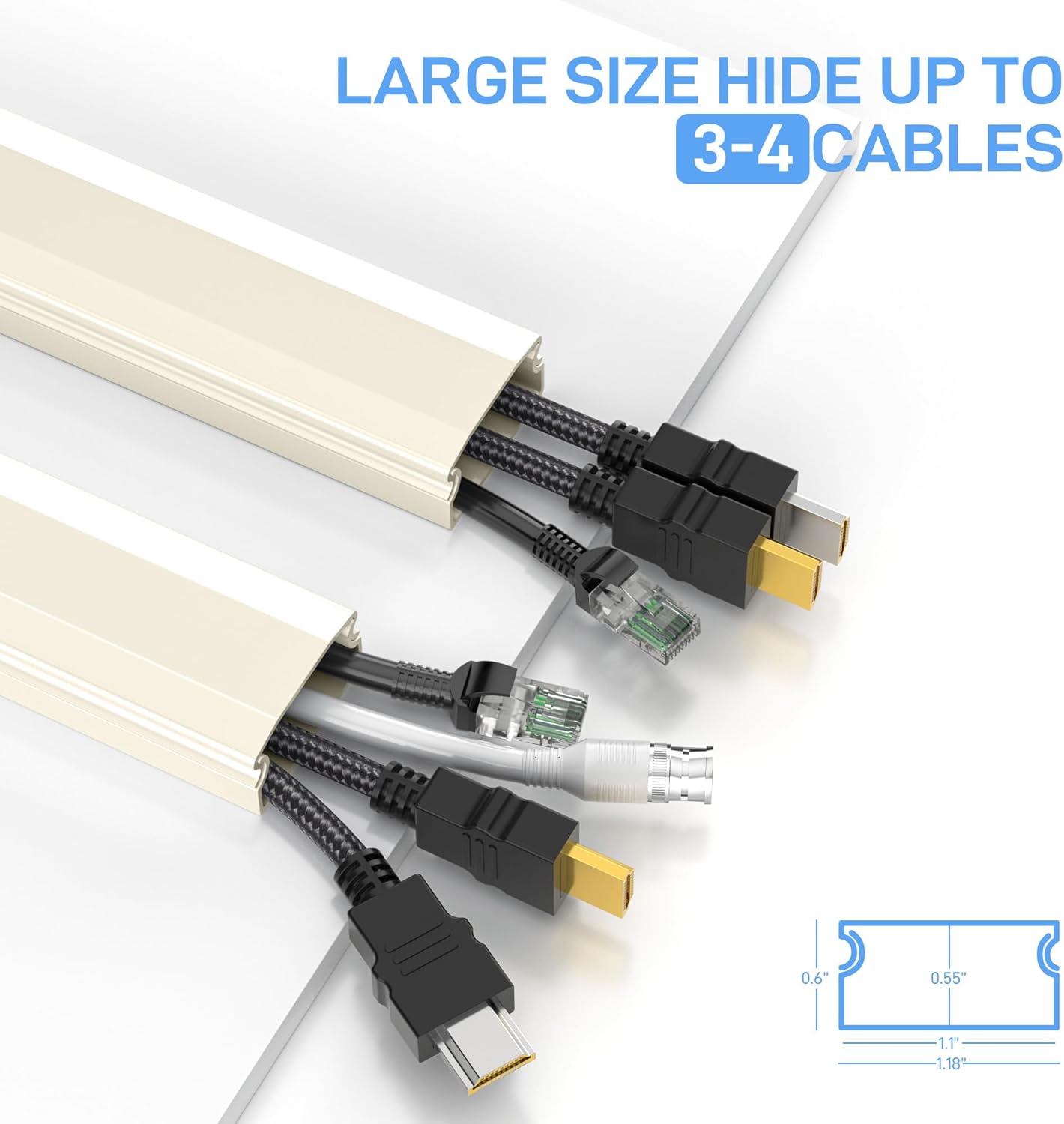 Delamu Beige Cord Hider, 94.5in Cord Covers for Wires on Wall, Large Cable Hider Wire Covers for Cords, Premium Wire Hiders for TV on Wall, Easy Set up Cable Cover Management, 6X W1.18 H0.67in, Beige