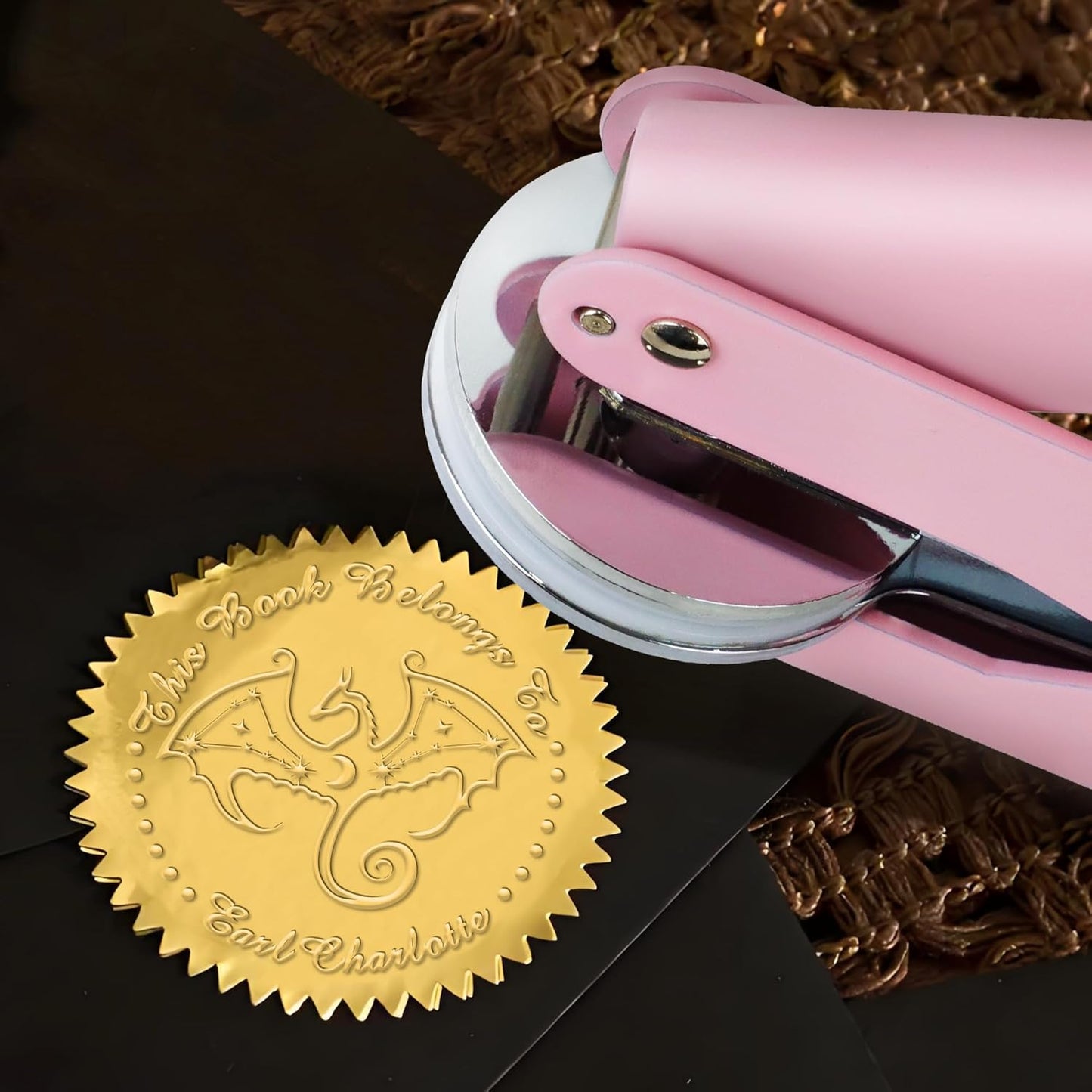 Customized Book Embosser Dragon Color Stamp with Your Name or Design Constellations Personalized Library Embosser Stamp Custom Books Business Cards Paper Documents Notebooks etc. (Dragon Theme - 04)