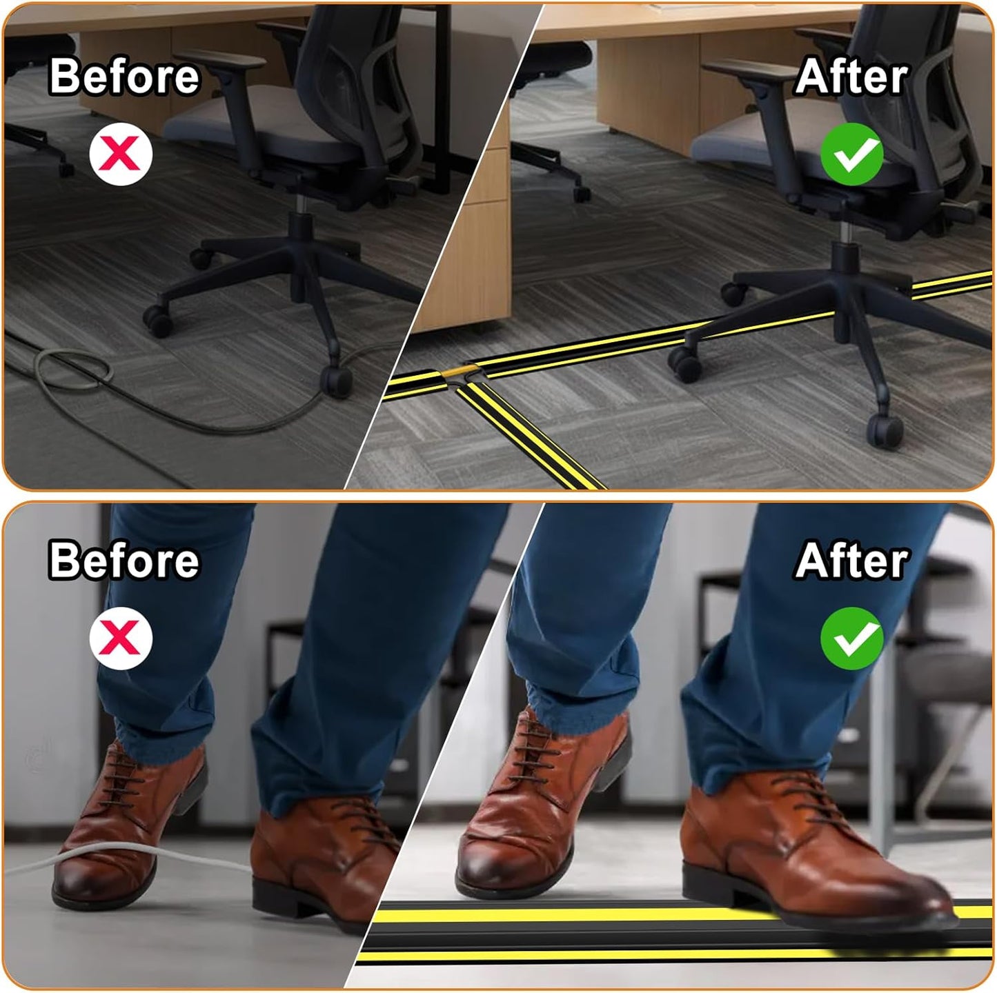 10 ft Cord Covers for Wires on Floor, Heavy Duty PVC Duct Floor Cord Cover, Floor Cable Cover Easy to Unroll Prevent Trip Hazard for Home Office or Outdoor Settings (2pcs)