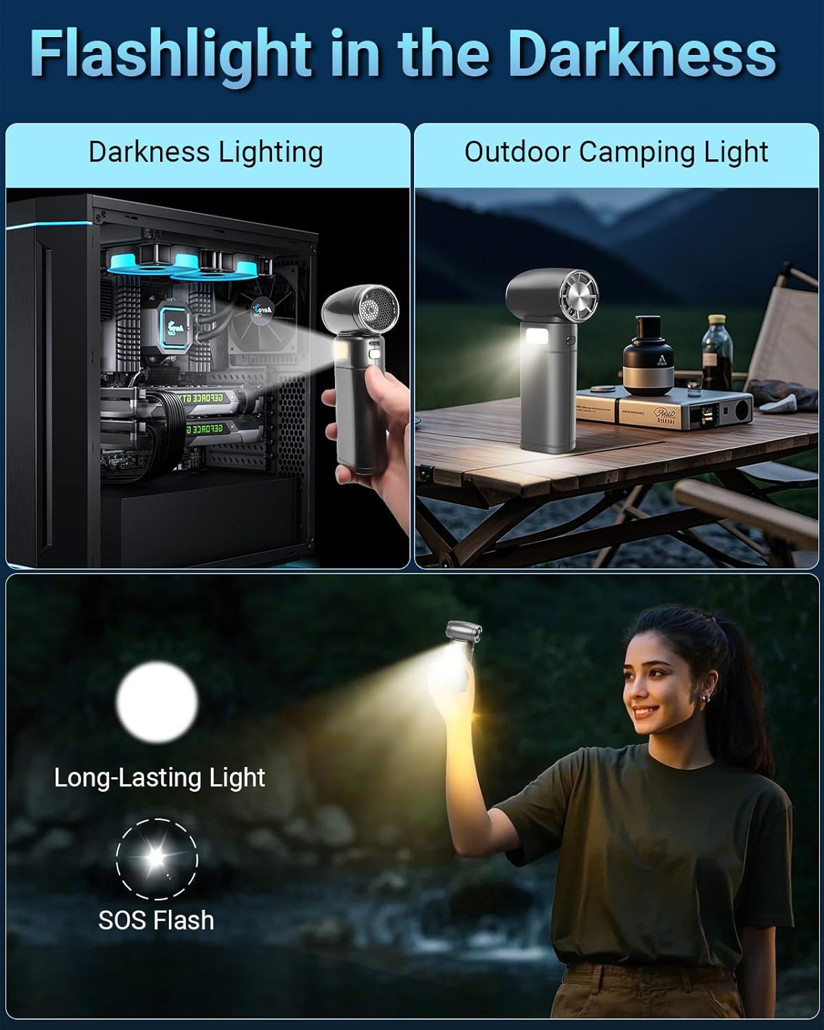 Handheld Mini Turbo Fan 120000RPM 6-Speed Turbo Power 9000mAh Portable High Speed Cooling Air Blower Cordless Air Duster Hair Dryer with LCD Display SOS Light for Travel Outdoor