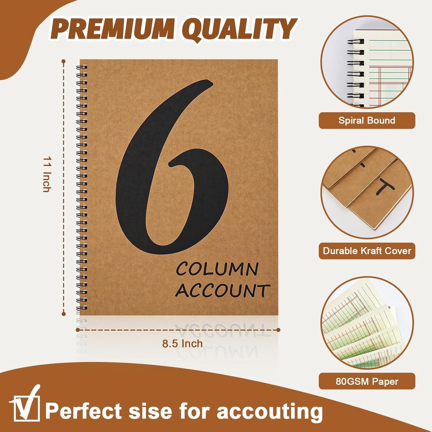 3 PCS 6 Column Ledger Book Columnar Pad Analysis Pad 6 Columns Accounting Logbook Columnar Pad Notebook Ledger Book Spiral 80g 100 Pages 8.5X11 Inch Accounting Notebook for Small Business Personal Use