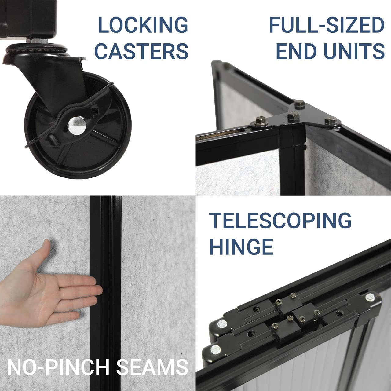 Versare Straightwall Sliding Portable Wall Partition | Freestanding Office Dividers | Locking Wheels | Temporary Room Separator | 7'2'' Wide x 4' Tall Black Fabric Panels